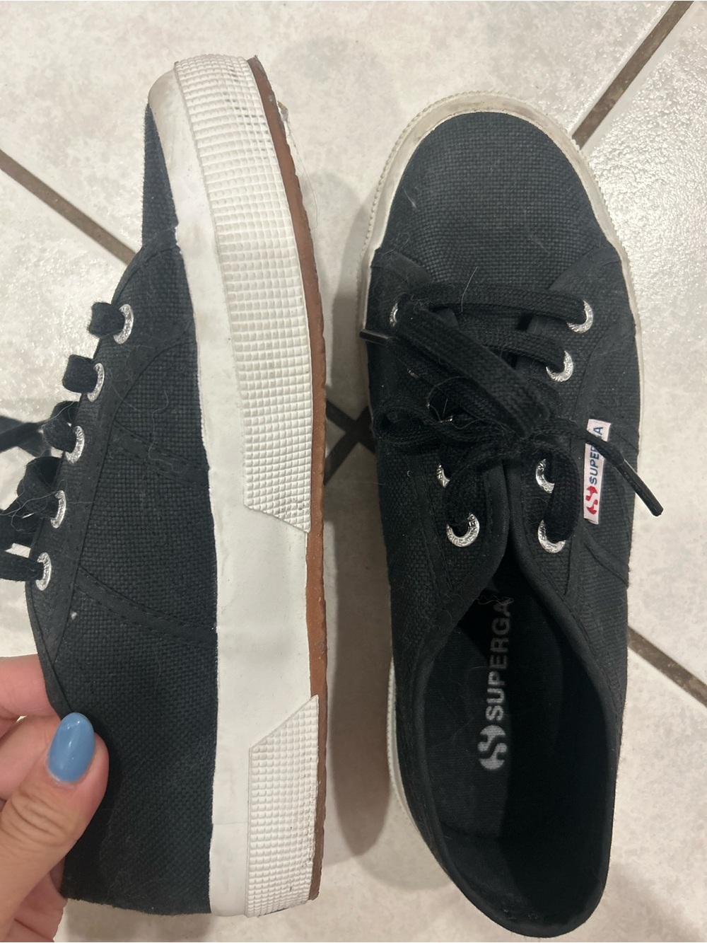 Superga Black Canvas Low-Top Women's Sneakers with White Sole